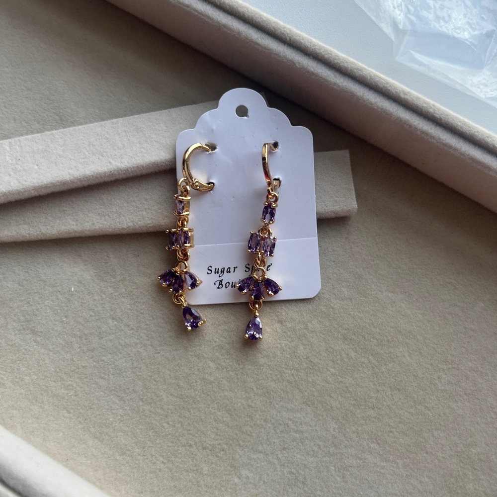 Elegant Gold Plated Purple Drop Earrings